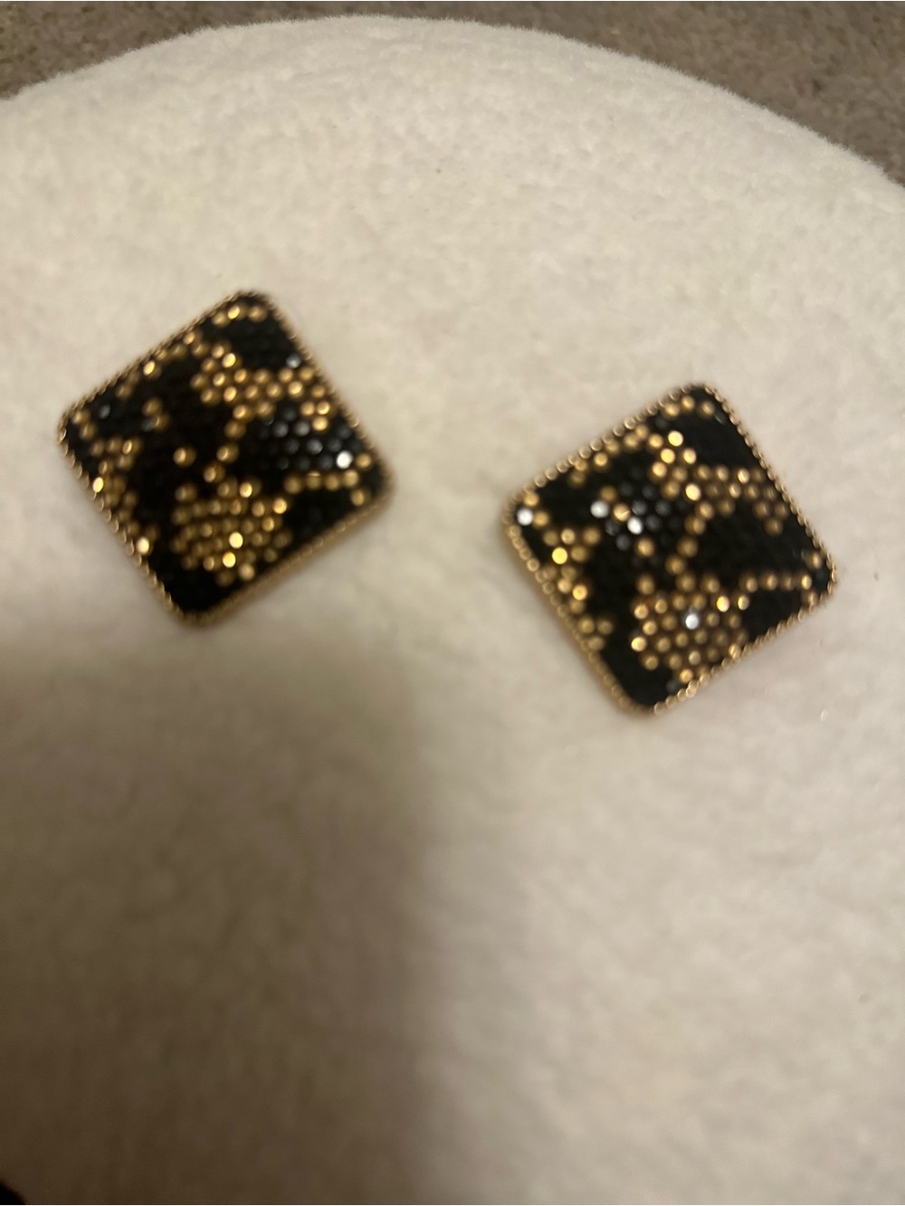 Gold and Black Square Stud Earrings - Women Jewelry